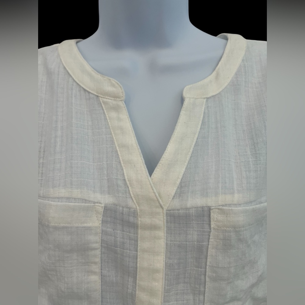 π NWT π€ DOE & RAE White Gauze V-Neck Top | Short Sleeve | Womenβs Small - Picture 3 of 10
